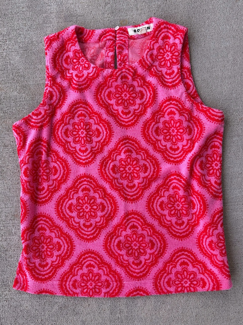 Boden Towelling Vest Terry Tank Top pink rose botanical blush shirt blouse